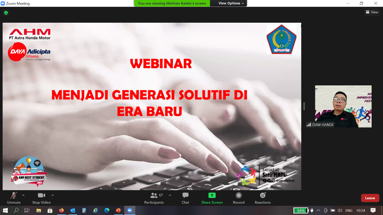Honda Gelar Webinar Best Student dan Edukasi Keselamatan Berkendara  kepada Pelajar SMA/SMA se- Sulut